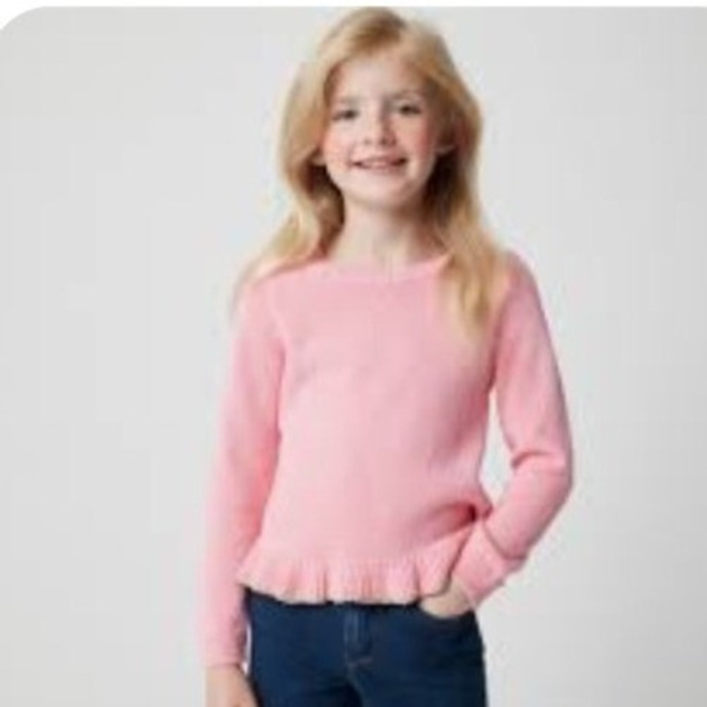 Crewcuts J.Crew Girl Pink Ruffle Hem Gold Trim Sweater CP471 Large 10-11 NEW $80